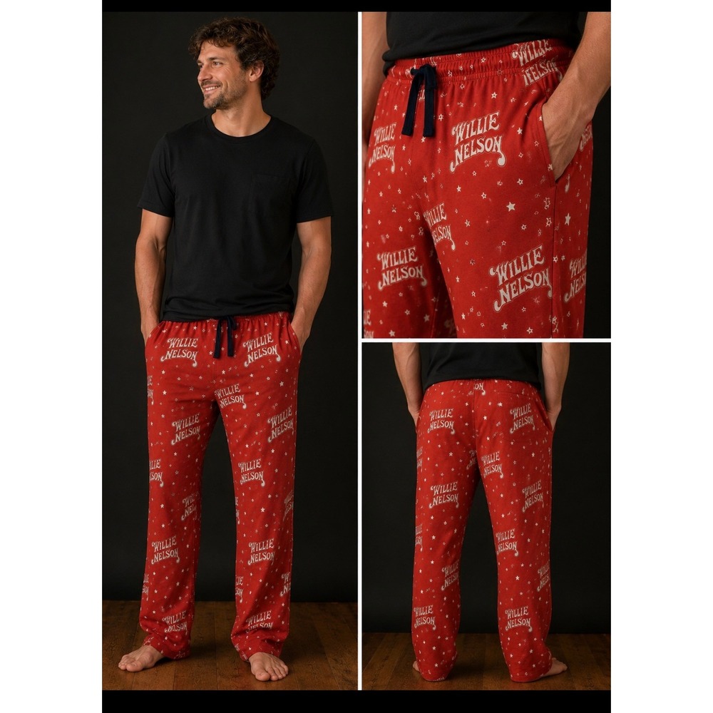 NEW Willie Nelson Mens Sleep Pants Pajama Bottoms XL‎ Gift PJs Country Music Red